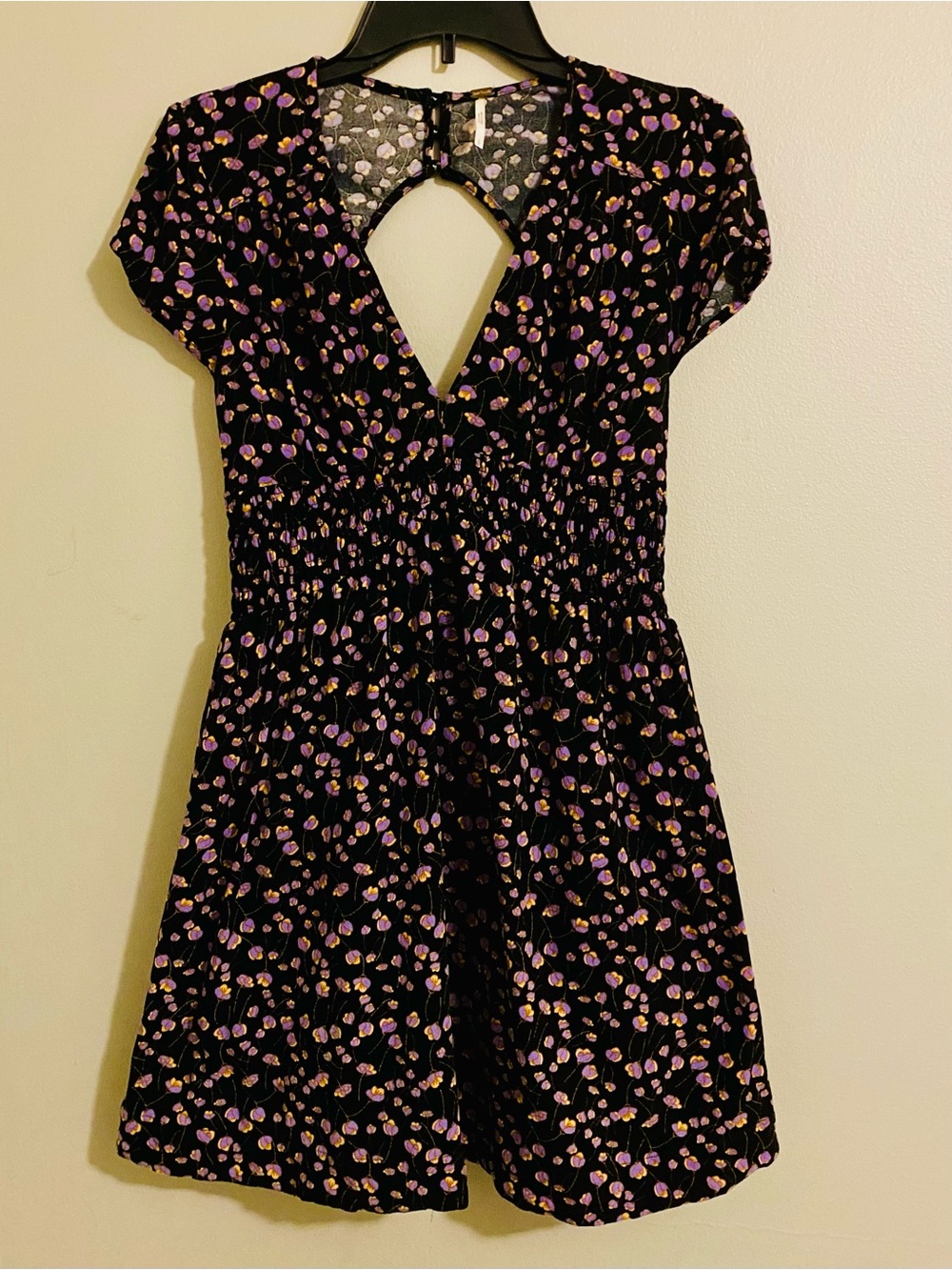 Free People Black Dress with Lavender & Gold Floral Accents